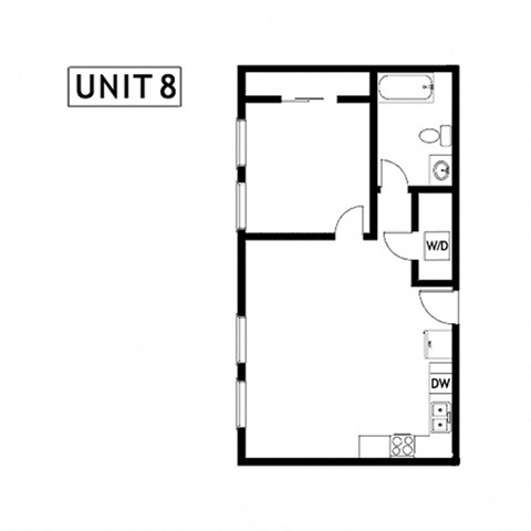 Floor plan for 1 bed, 1 bath, 584 sqft